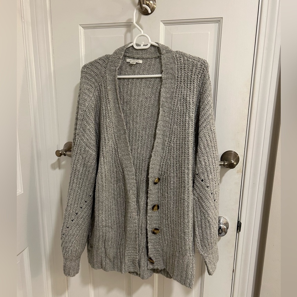 American Eagle Gray Knit Cardigan Sweater